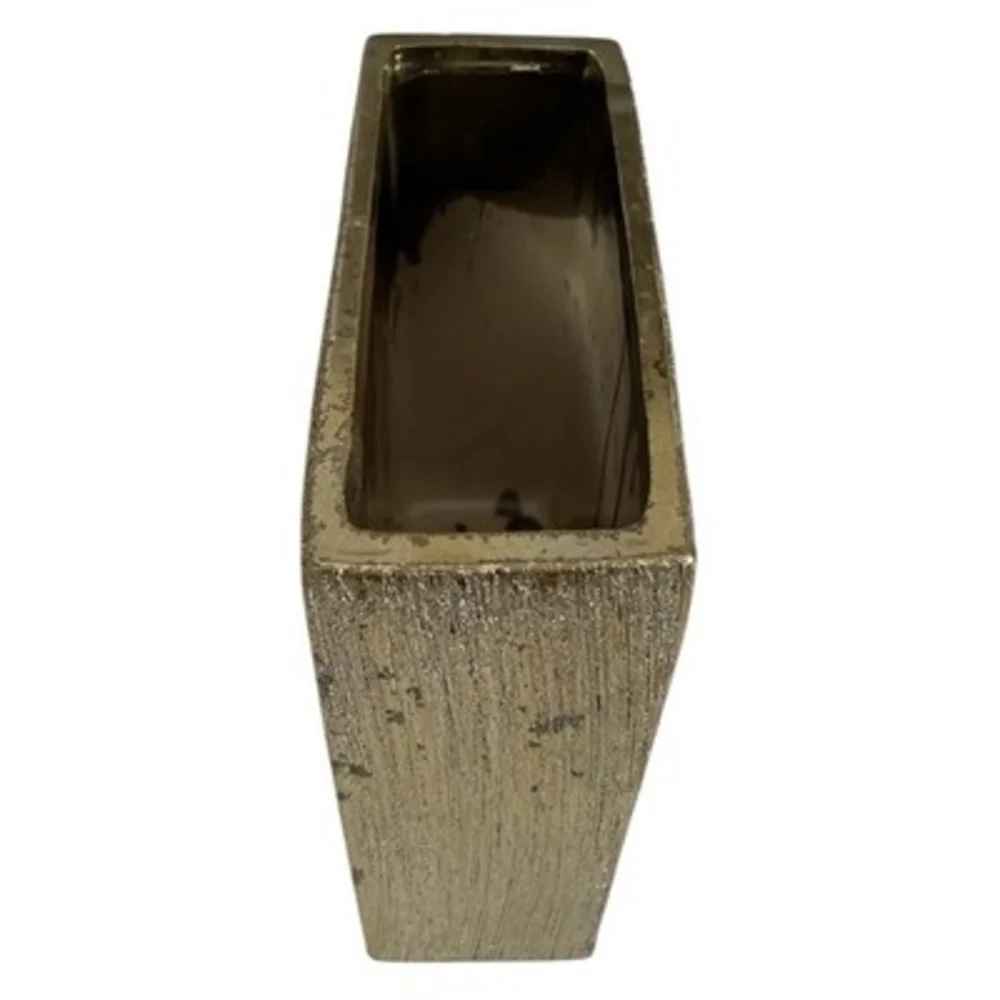 Vintage Gold Ceramic Rectangular Vase Textured Drip Glaze Modern Decor 9.75